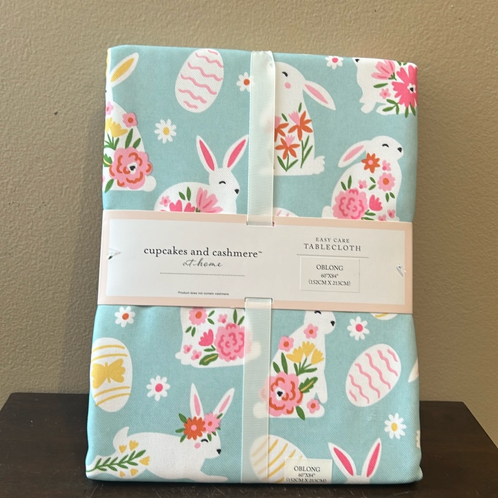 Cupcakes & Cashmere Tablecloth 60”x84” Easter Bunny Floral New